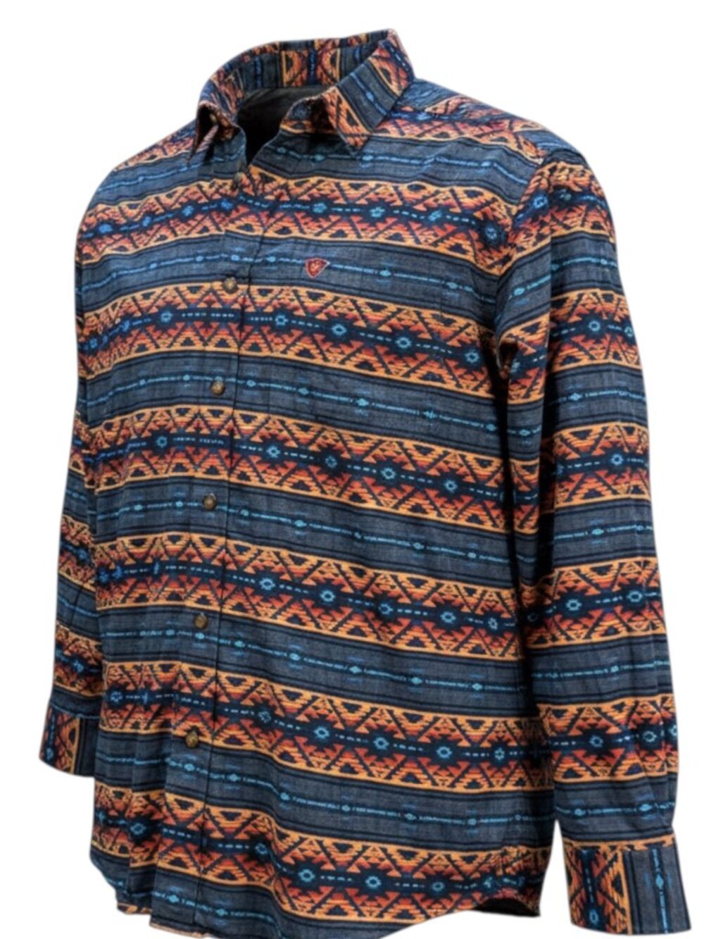Ariat Men's L Aztec Print Cotton Long Sleeve Button Down Shirt Navy Blue